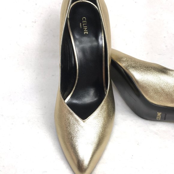 NEW AUC Celine gold vamp triangle rushed heels - Picture 2 of 11